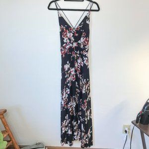 Lulus | Navy Floral V Neck Backless Spaghetti Strap Maxi Dress